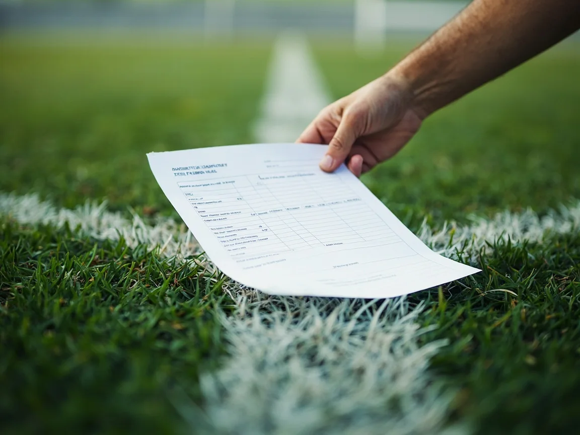 A pitch inspection close-up with a hand holding a printed pitch report sheet